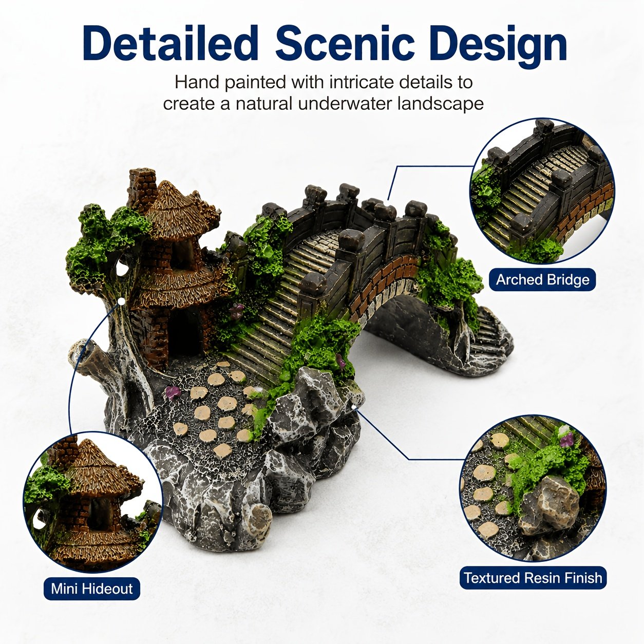 Resin Aquarium Arched Bridge with Pagoda – Fish Tank Decorative Ornament