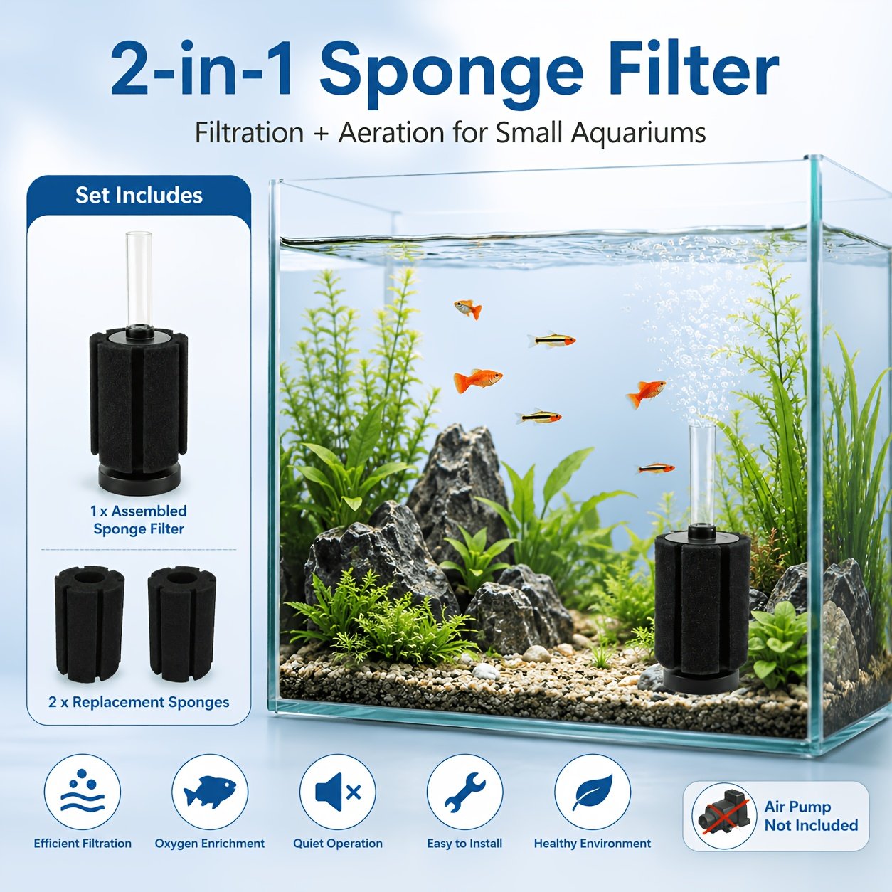 Aquarium Sponge Filter – Quiet Biological Filtration for Freshwater Fish Tanks