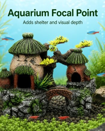 Resin Aquarium Village House with Double Hut – Fish Tank Landscape Decoration