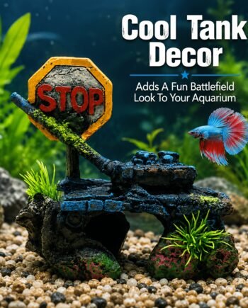 Battlefield Shipwreck Aquarium Ornament with Weathered STOP Sign – Resin Fish Tank Decoration