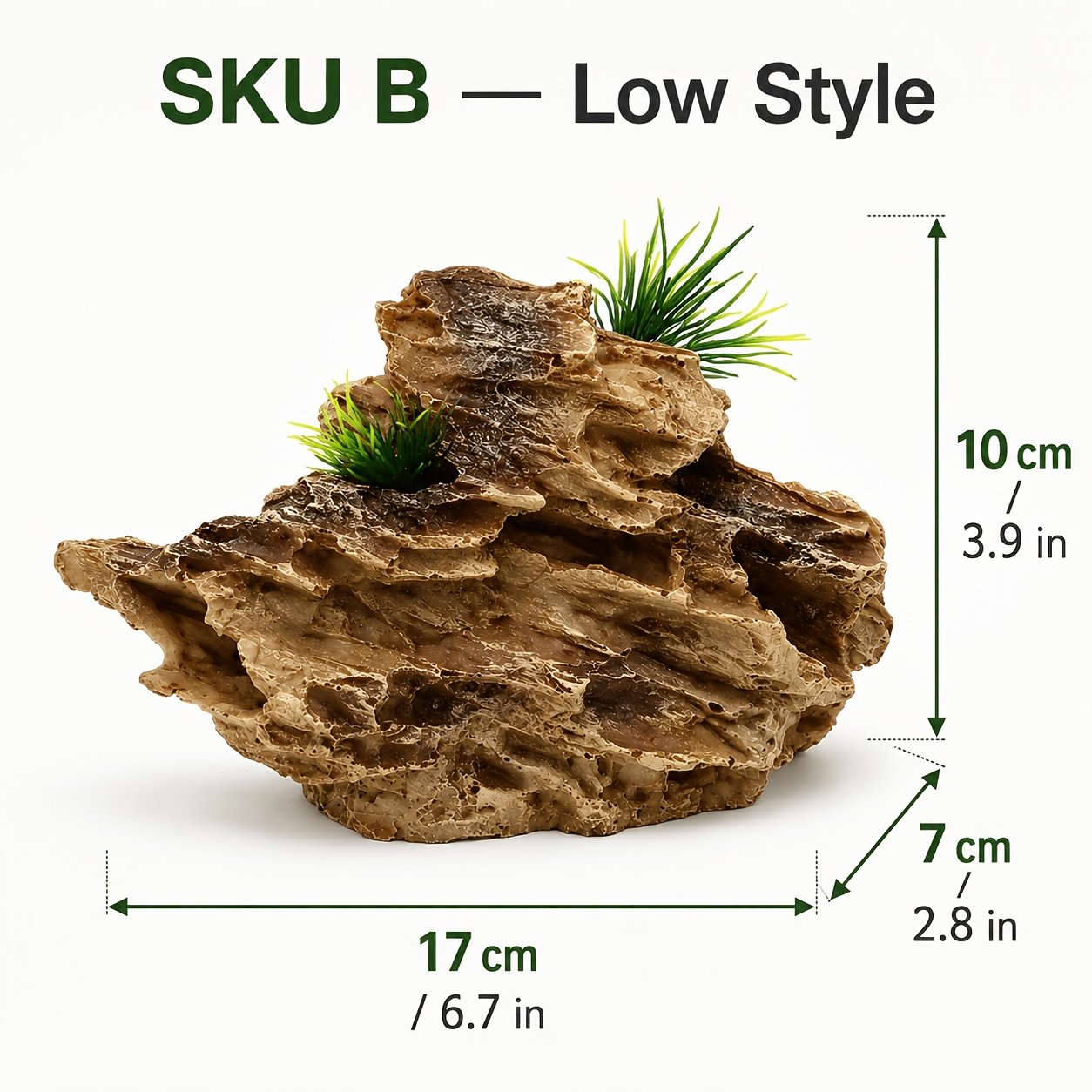 Aquarium Resin Rock Decoration with Artificial Plants – Faux Pine Bark & Dragon Stone (2 Styles)