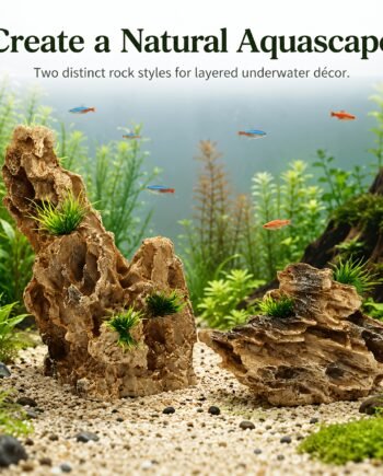 Aquarium Resin Rock Decoration with Artificial Plants – Faux Pine Bark & Dragon Stone (2 Styles)