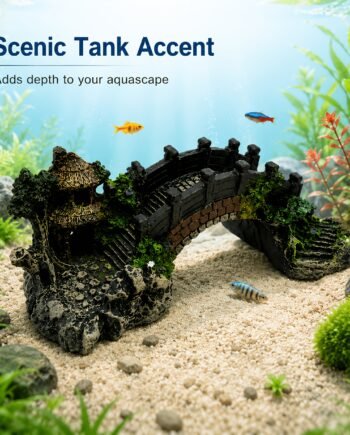 Resin Aquarium Arched Bridge with Pagoda – Fish Tank Decorative Ornament
